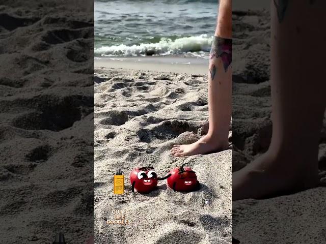 Cute Life Doodles | Foot crush 2 tomatoes on the beach #cutelifedoodles #shorts #doodles #doodlesar