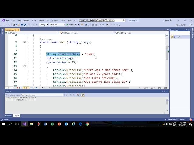 VARIABLE PROGRAM IN C# VISUAL STUDIO 2019