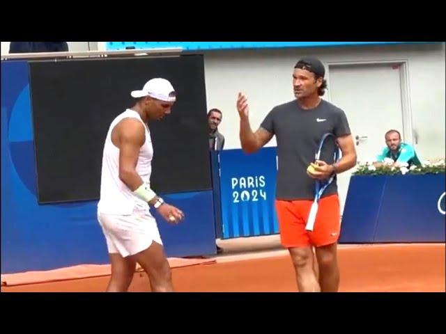 Rafael Nadal Very Intense Serve Practice with Coach Moya at Paris Olympics