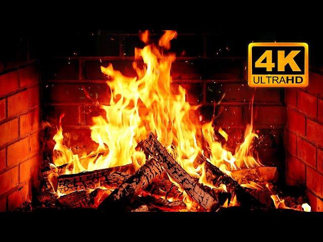  Cozy Fireplace 4K (12 HOURS). Fireplace with Crackling Fire Sounds. Fireplace Ambience