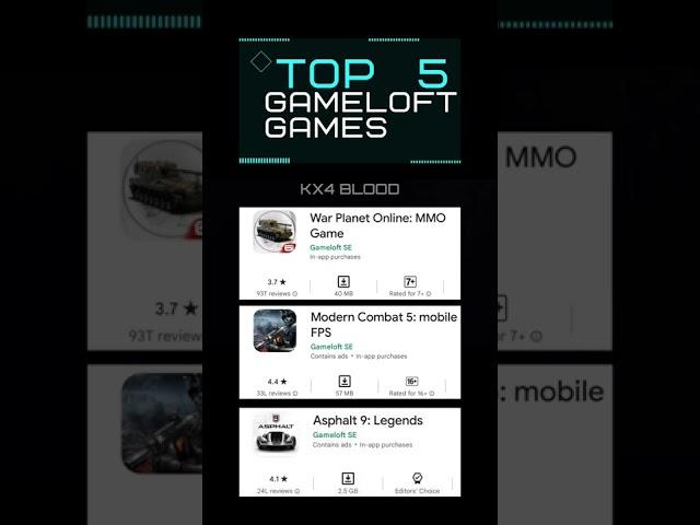 TOP 5 GAMELOFT GAMES FOR ANDROID #games