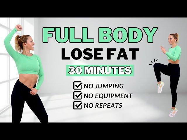 30 Min Full Body Fat Burn HIIT (NO JUMPING)Ab, Core, Arm, Back, Leg, Thigh & CardioALL STANDING