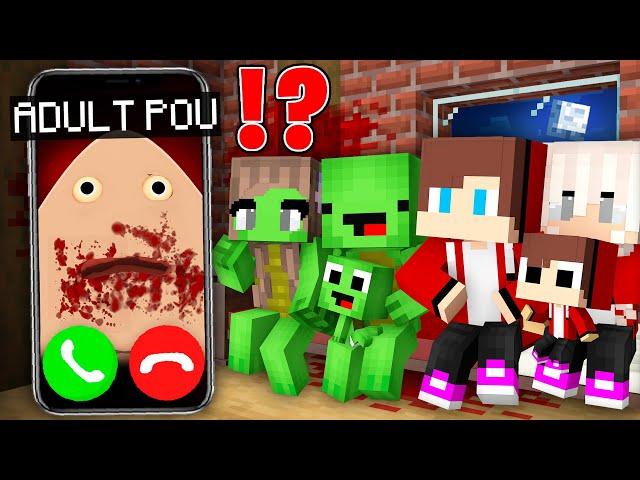 How Scary ADULT POU Called To JJ and Mikey Family at Night in Minecraft - Maizen