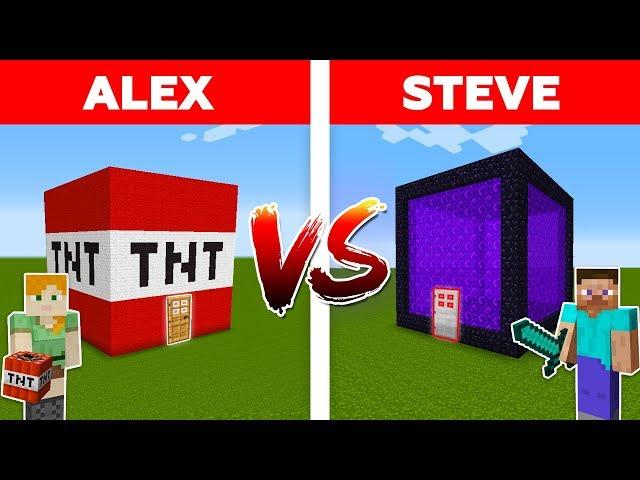 MINECRAFT - ALEX vs STEVE! PORTAL HOUSE vs TNT HOUSE - The Best Episodes