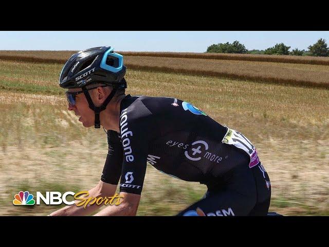 Romain Bardet changes a shoe without stopping his bike during Stage 8 | Cycling on NBC Sports