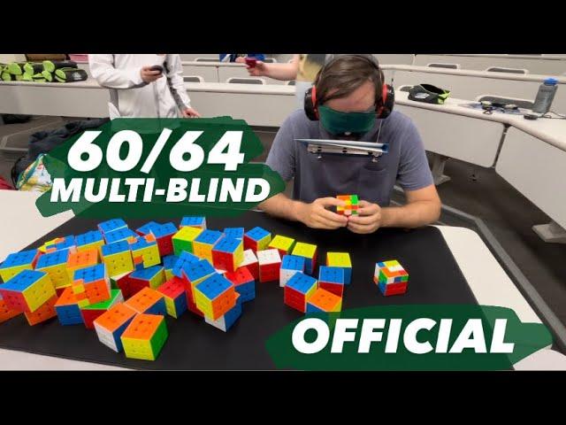 2 Mistakes off of World Record! 60/64 Official Multi-Blind with Full-Floating