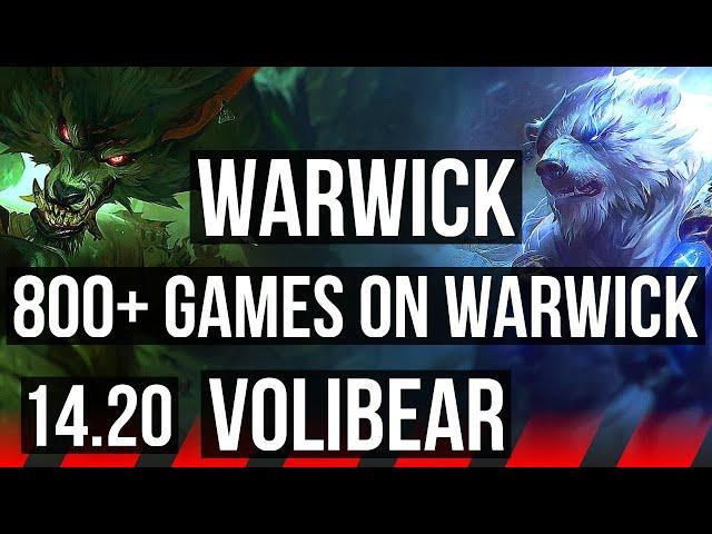 WARWICK vs VOLIBEAR (TOP) | 800+ games, Rank 14 Warwick | KR Diamond | 14.20