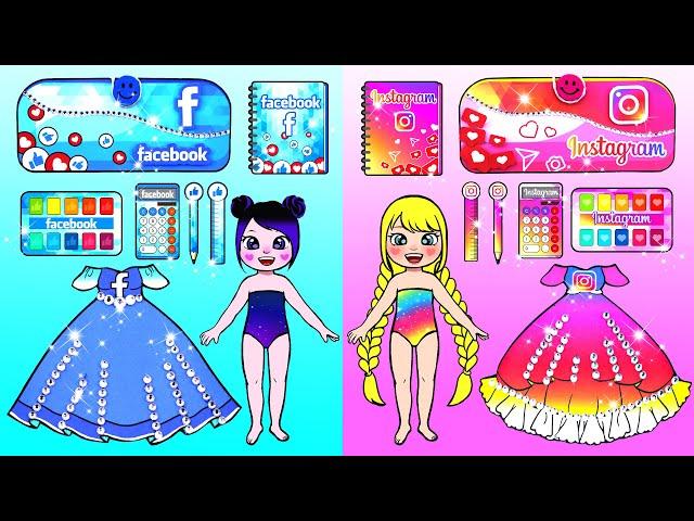 Paper Dolls Dress Up - Social Network School Supplies DIY Handmade - Barbie Contest Handmade