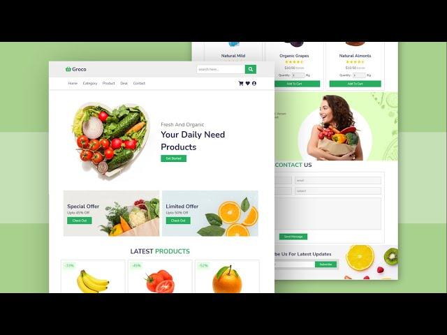 How To Make An ' Online Grocery Store ' Website Design Using HTML / CSS / JAVASCRIPT - Step BY Step