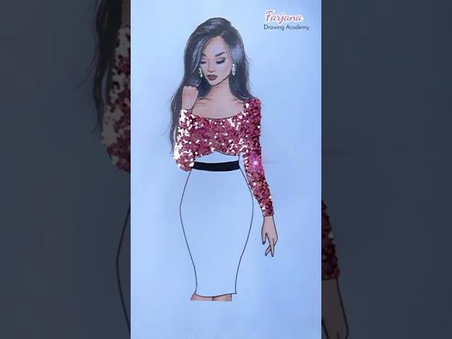 Beautiful dress with Glitter || Fashion Illustration || Satisfying Creative Art