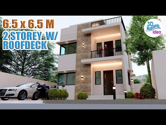 HOUSE DESIGN | 2 Storey with Roofdeck | 6.5 x 6.5 Meters with 3 bedroom | Pinoy house