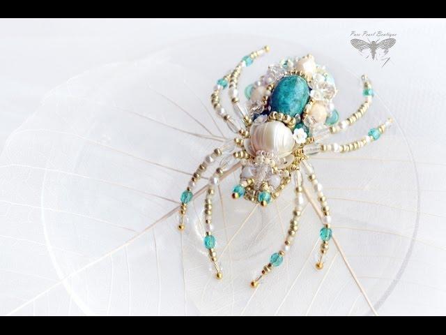 Spider brooch, Bead embroidered jewelry