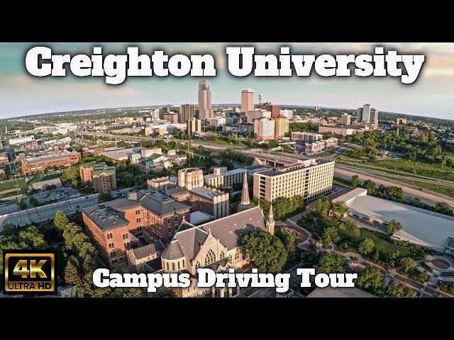 4K Creighton University Campus Driving Tour. Downtown Omaha, Nebraska. USA