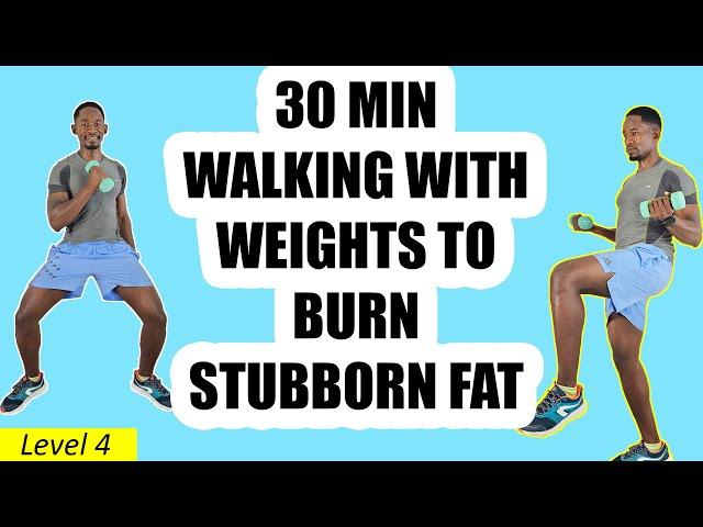 30-Min Walk at Home Workout with Weights to Burn Stubborn Fat - Beginner Friendly