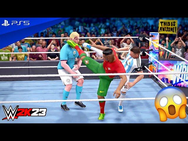 WWE 2K23 - Messi & Cristiano vs. Zlatan & Haaland - Tag Team Championship Match | PS5™ [4K60]