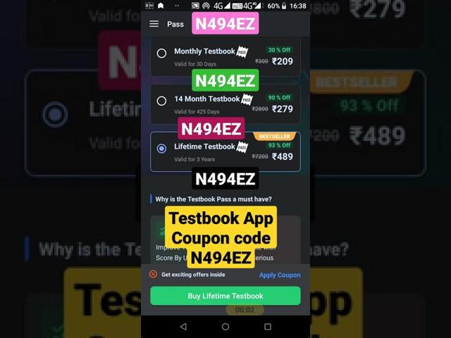 testbook coupon code free today | lifetime testbook pass coupon code free today | monthly testbook