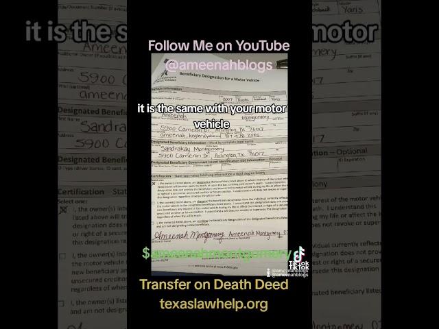 Texas Estate Planning 101, texaslawhelp.org Transfer on Death (house) Deed, Transfer Motor Vehicle