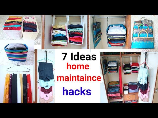 7 home organising hacks/space saving hacks/cloth organisation ideas/old carry bag reuse/clothe reuse