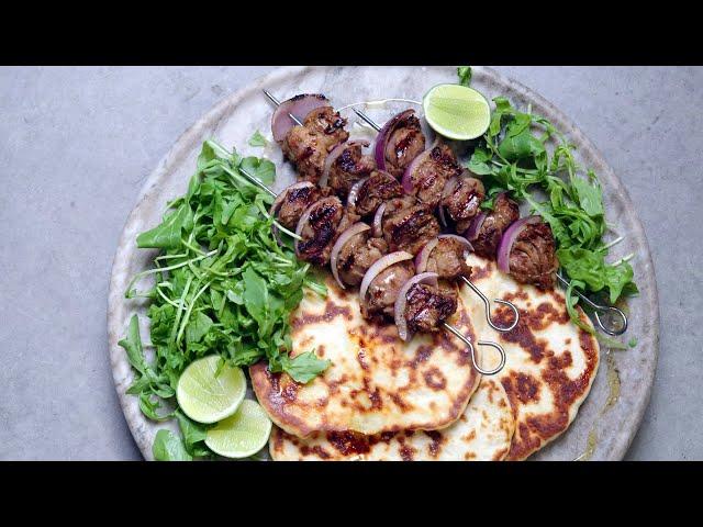 Our State On A Plate - Cumin-Spiced Lamb Skewers with Yogurt Flatbread