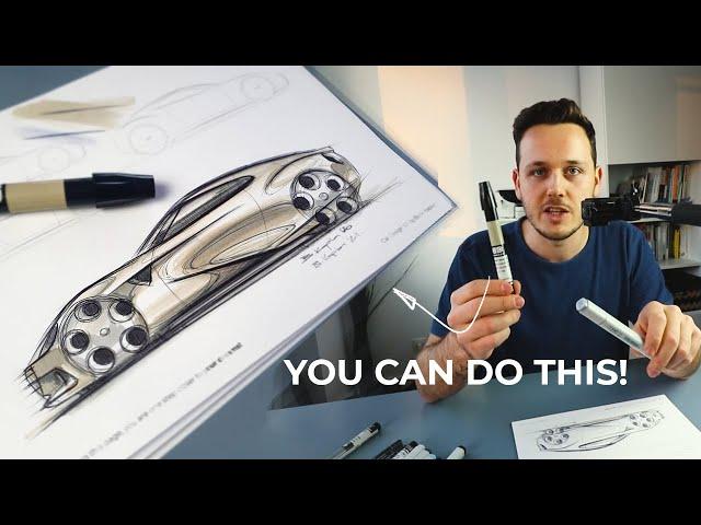 How to use MARKERS for CAR DESIGN SKETCHING!!! Car Designer Explains.