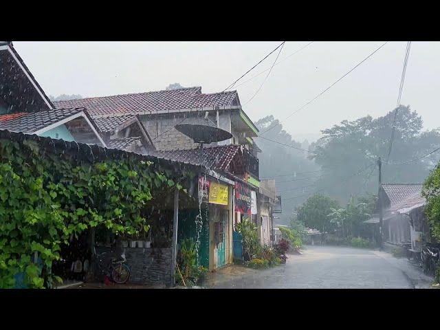 Heavy rain with thunder in traditional Indonesian village||sleep well in 5 minutes