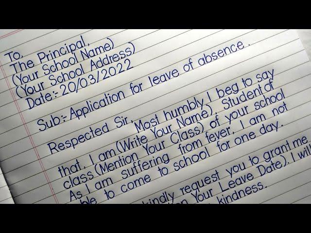 How to write application in english | application for leave of absence to the principal