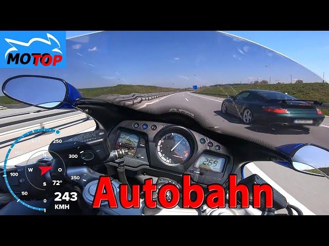 Honda CBR1100XX and PORSCHE 911 TURBO S on German Autobahn