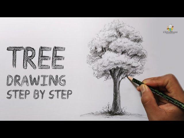 How To Draw a Tree | Easy Step By Step | Pencil Drawing Shading | Tree with Leaves