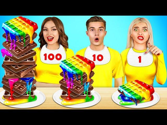 Tantangan 100 Lapis Makanan | Mukbang dengan 1 vs 100 Lapis Permen oleh Mega Game