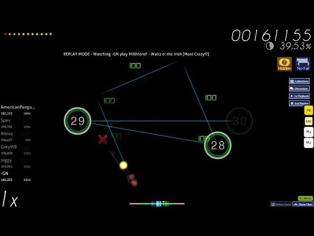 osu! - MillhioreF - Waltz o' the Irish [Most Crazy!?] +HDNF god run