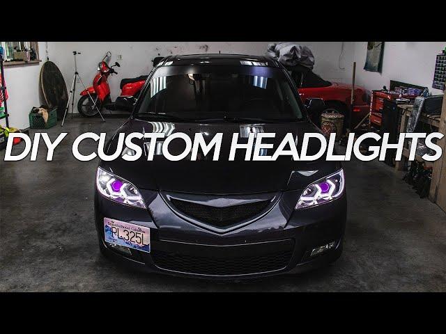 Building CUSTOM Mazda 3 Headlights! (M4 Halo's | RGB | LED Strip)