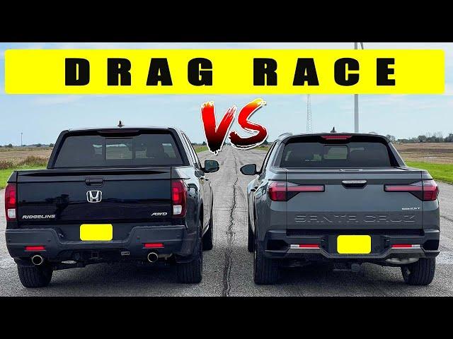 2022 Hyundai Santa Cruz vs 2021 Honda Ridgeline, midsize truck battle! Drag and roll race.
