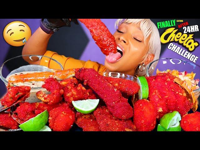 HOT CHEETOS KING CRAB SEAFOOD BOIL MUKBANG CHALLENGE SABOTAGED ASMR ALFREDO CHEESE SAUCE QUEEN BEAST