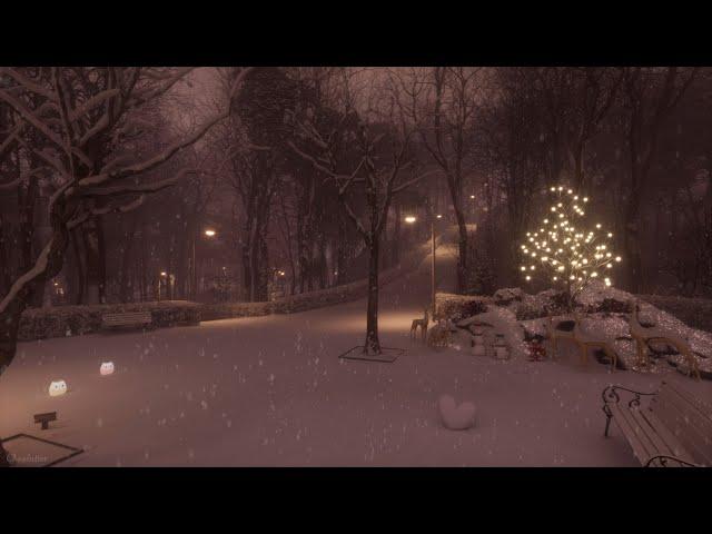 Time Alone In A Snowy Mountain Park In The Early Hours | Sounds of Falling Snow, White Noise