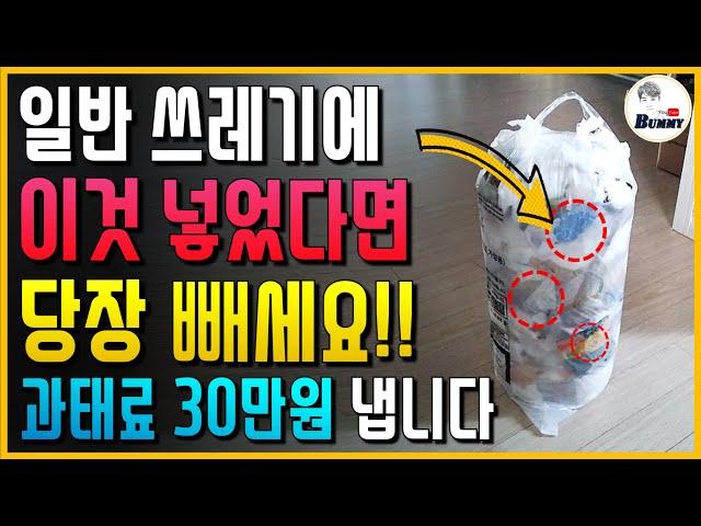 이제 일반 쓰레기에 이것 넣어 버리면 과태료 30만원 냅니다! 당장 빼세요