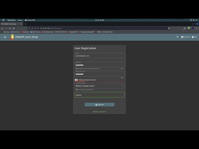 24 admin Registration OWASP Juice Shop