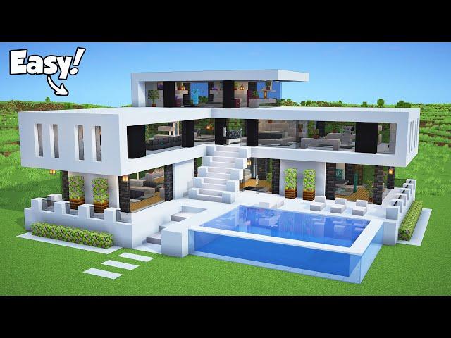 Minecraft: How to Build a Modern House - Tutorial (Easy ) #52 - Interior in Description!