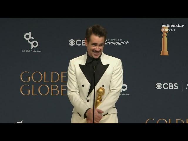 Colin Farrell reaction to winning 2025 Golden Globe for best actor in "The Penguin"