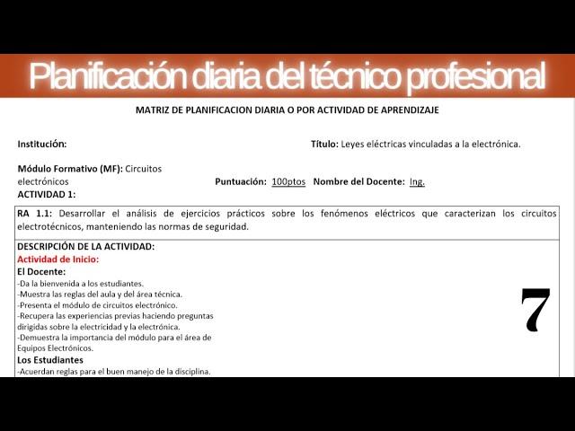 ▶▶7 - Planificación diaria del técnico profesional