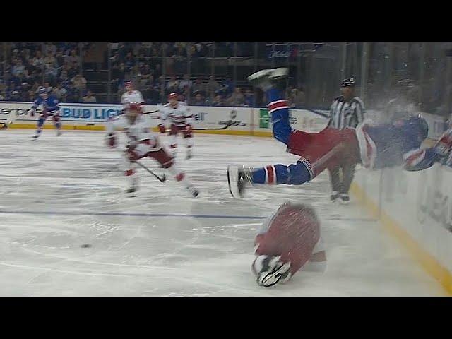 Jacob Trouba Launches Himself Over Martin Necas