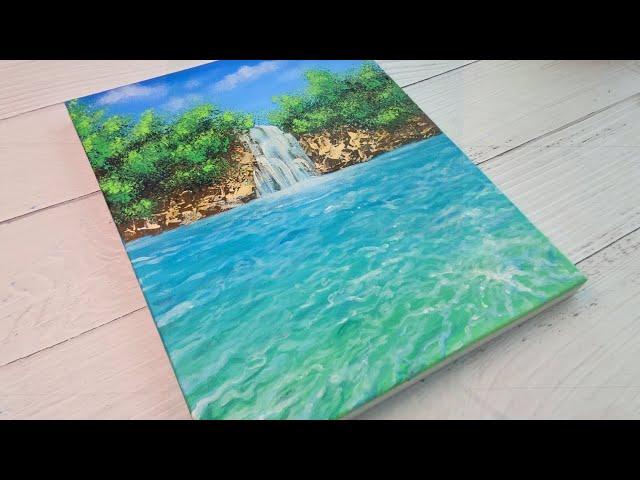 폭포가 흐르는 맑은 물표현 쉽게 하는 방법 Acrylic Painting 아크릴화