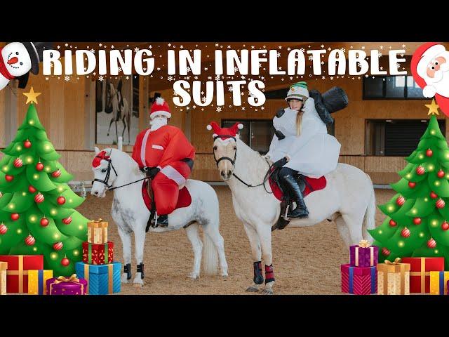 HORSERIDING IN INFLATABLE CHRISTMAS SUITS! HARLOW'S VLOGMAS!