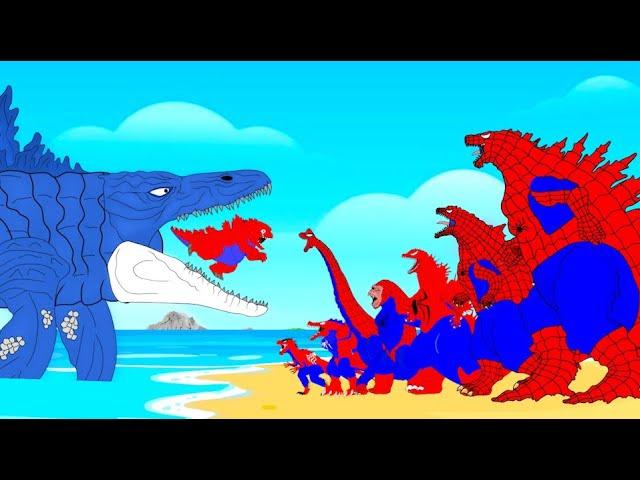Rescue Baby GODZILLA SPIDER From MOSASAURUS KAIJU : Who Will Win? | Godzilla Cartoon Compilation