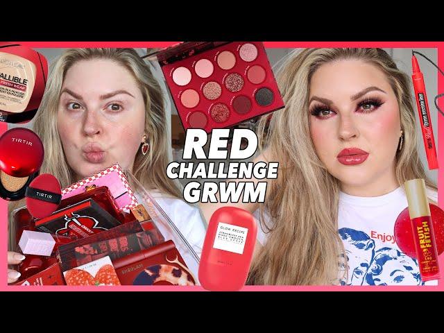 full face of RED PRODUCTS challenge! GRWM 