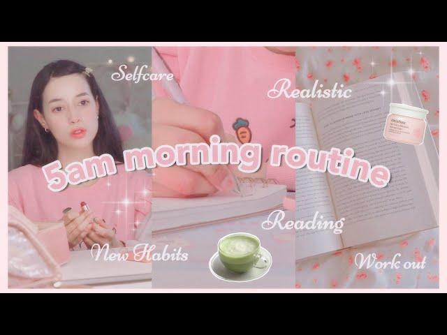 waking up at 5AM new year productive morning routine vlog ️ selfcare home cafe, stick to new habits