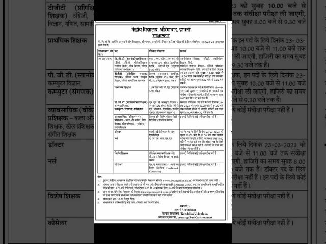 KV AURANGABAD PGT TGT PRT NON TEACHING DOCTOR AND OTHER POST VACANCY 2023