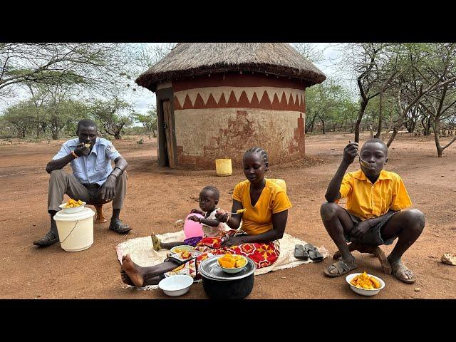 African village life#cooking village food Green bananas With Curry Butter Beans