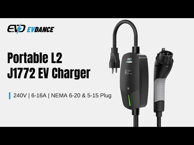 EVDANCE Portable Level 2 J1772 EV Charger | 240V | 6 -16A | NEMA 6-20 & 5-15 Plug