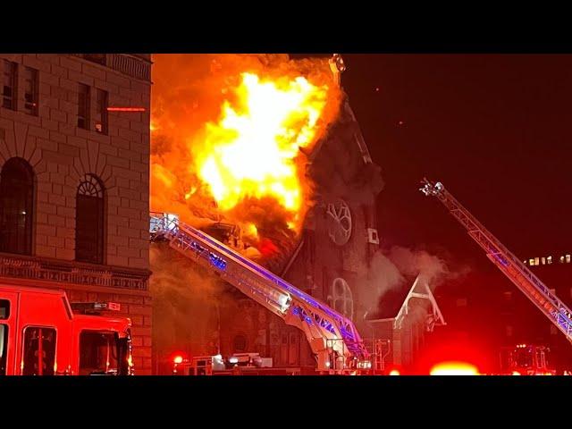 Massive fire at historic church building in downtown Indianapolis