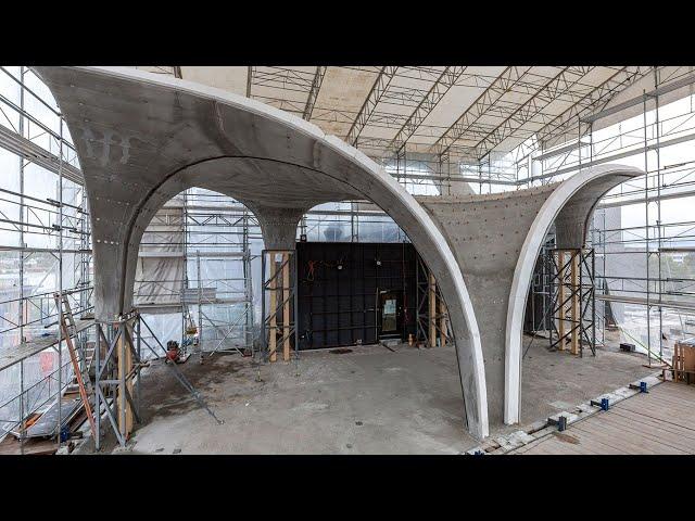 Doubly curved concrete roof complete